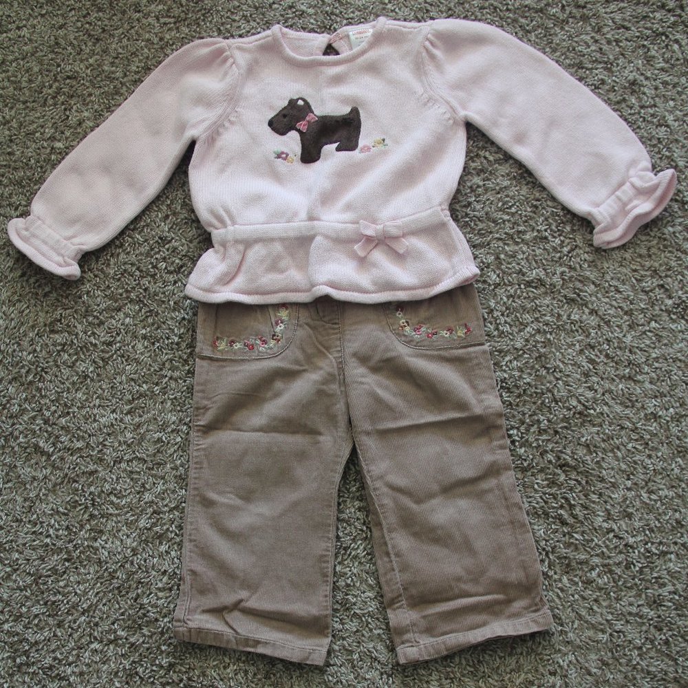 Gymboree Girls (2 Piece) 18-24 Months Pink Scottie Dog Sweater Outfit - Used